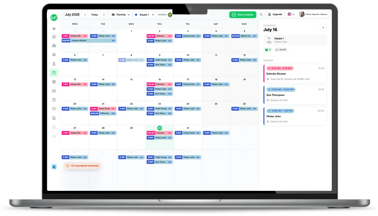 Tela de agenda do Maid Planner em um notebook